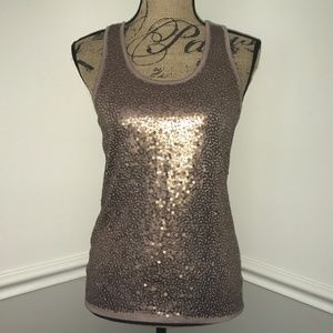 Pink Rose sequin tan tank top